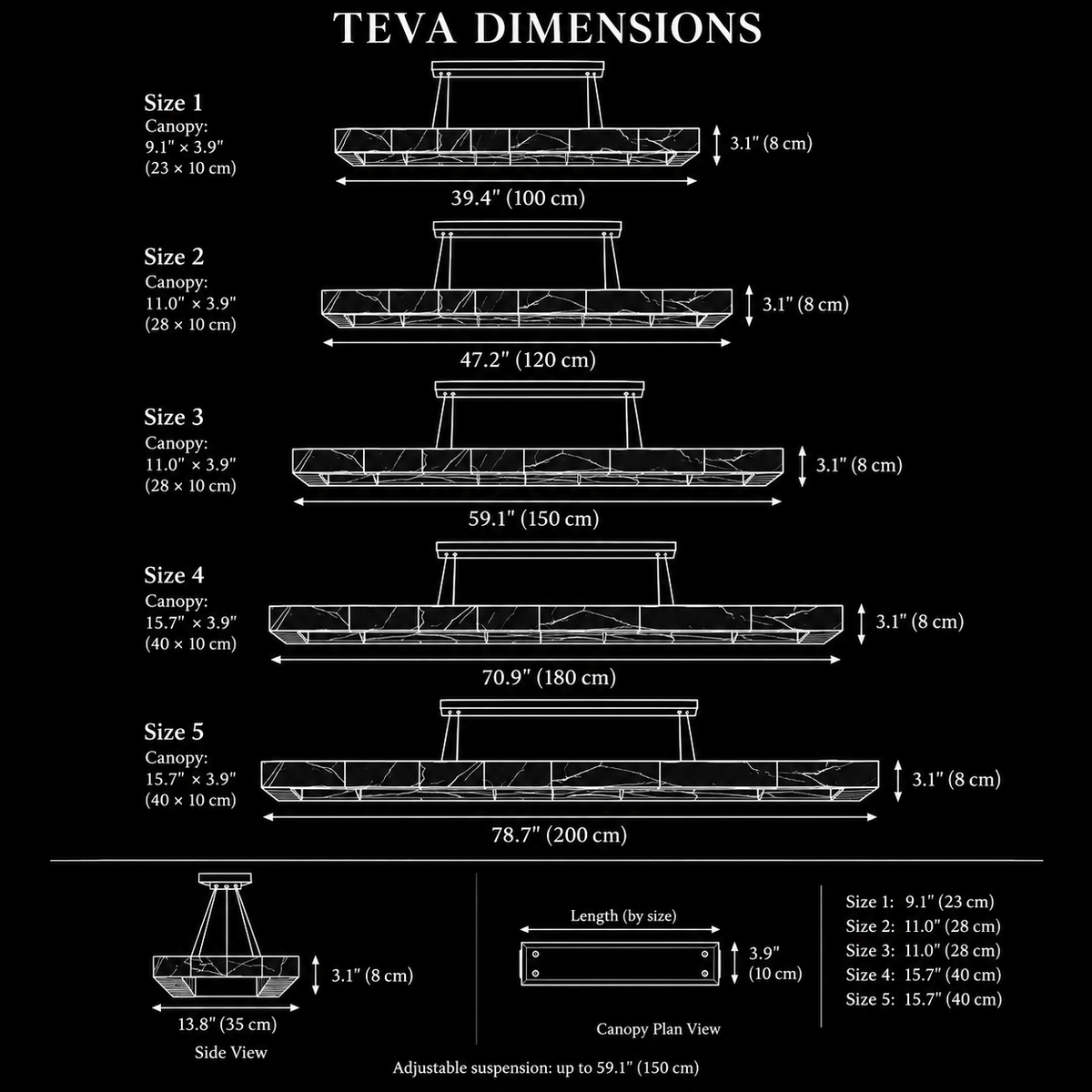 Teva Alabaster Rectangular Chandelier dimensions | CARRA HOME