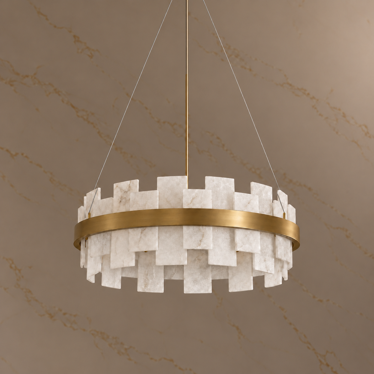 Soleil Modern Gold Alabaster Round Chandelier - Gold 60 cm light off | CARRA HOME