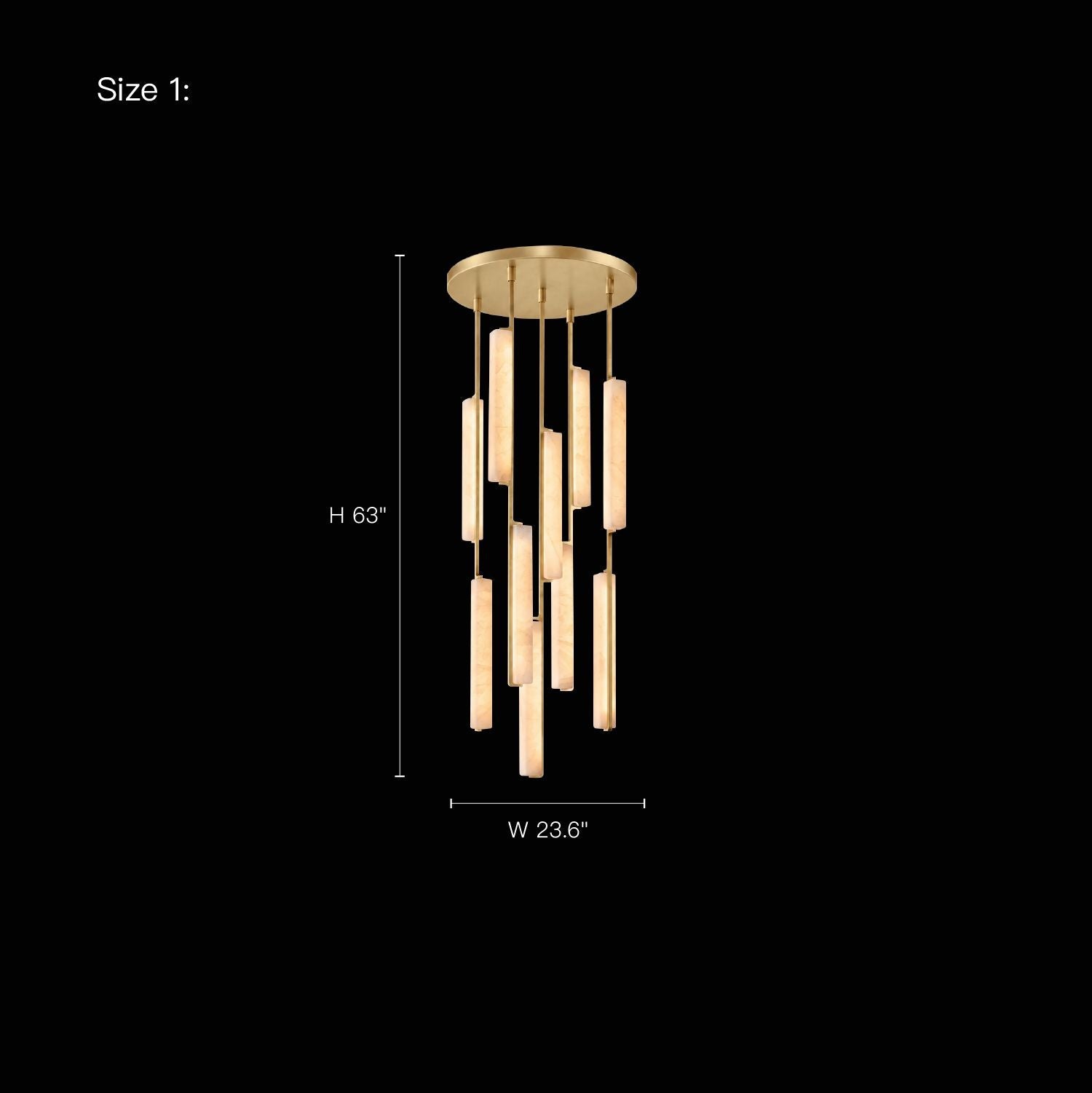 Stamen Modern Minimalist Alabaster Vertical Chandelier Size 1 — dimensions: Height 63 inches, Width 23.6 inches, featuring vertical alabaster rods and gold-tone hardware-carra-home