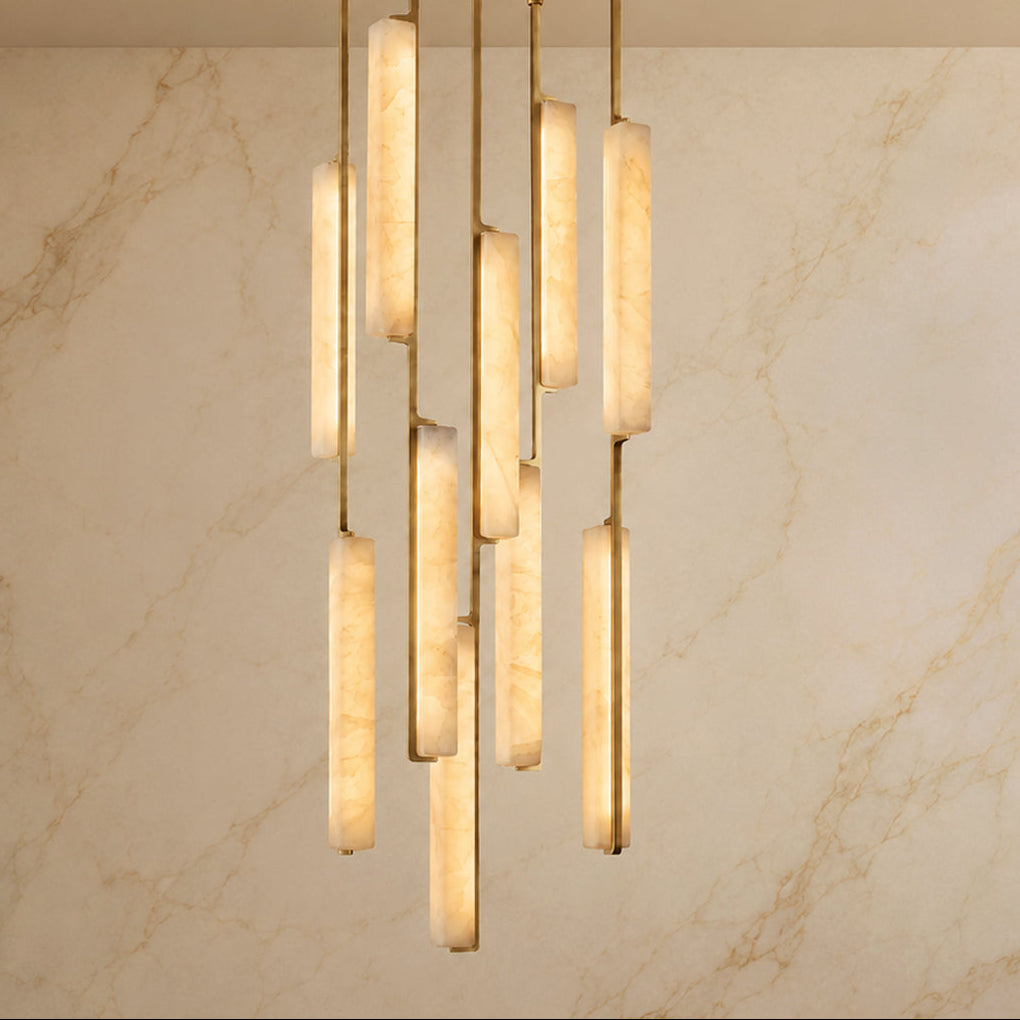 Stamen Alabaster Vertical Chandelier illuminated