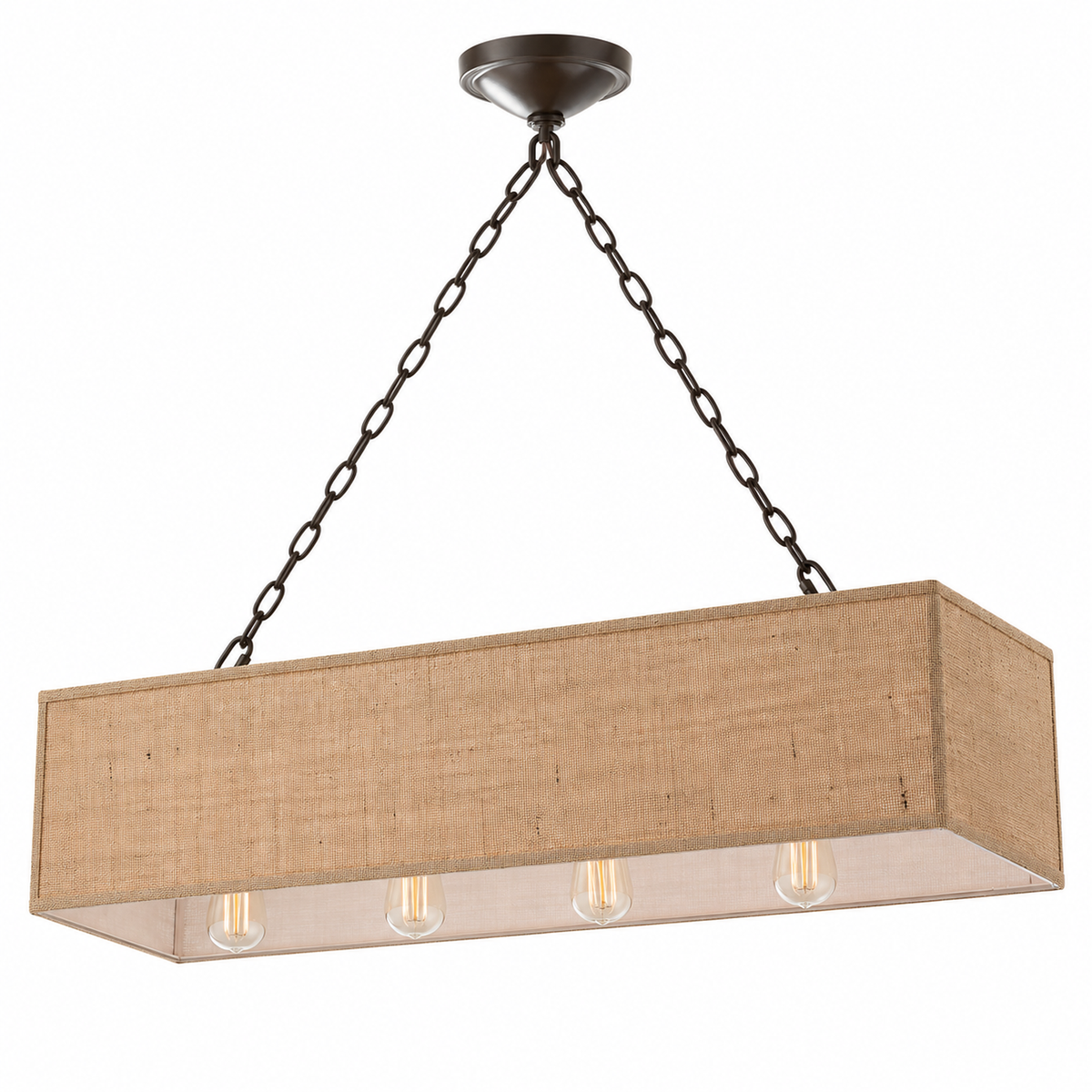 Stark bronze and natural burlap 40 inch chandelier on white background | CARRA HOME