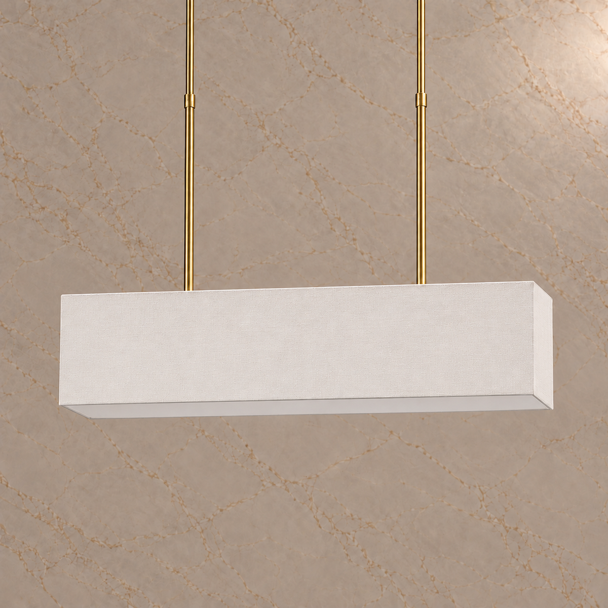 Stark Fabric Rectangular Chandelier in Satin Brass, light off | CARRA HOME