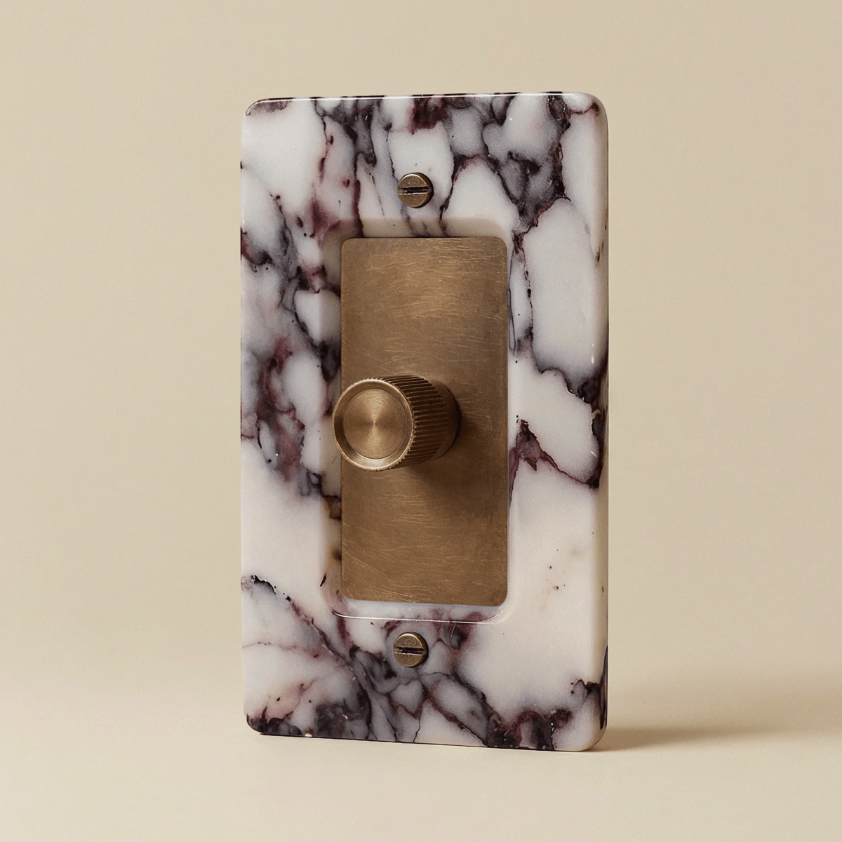 Stone Rotary Dimmer Switch, Calacatta Viola Vintage Brass 1 Gang product view | CARRA HOME