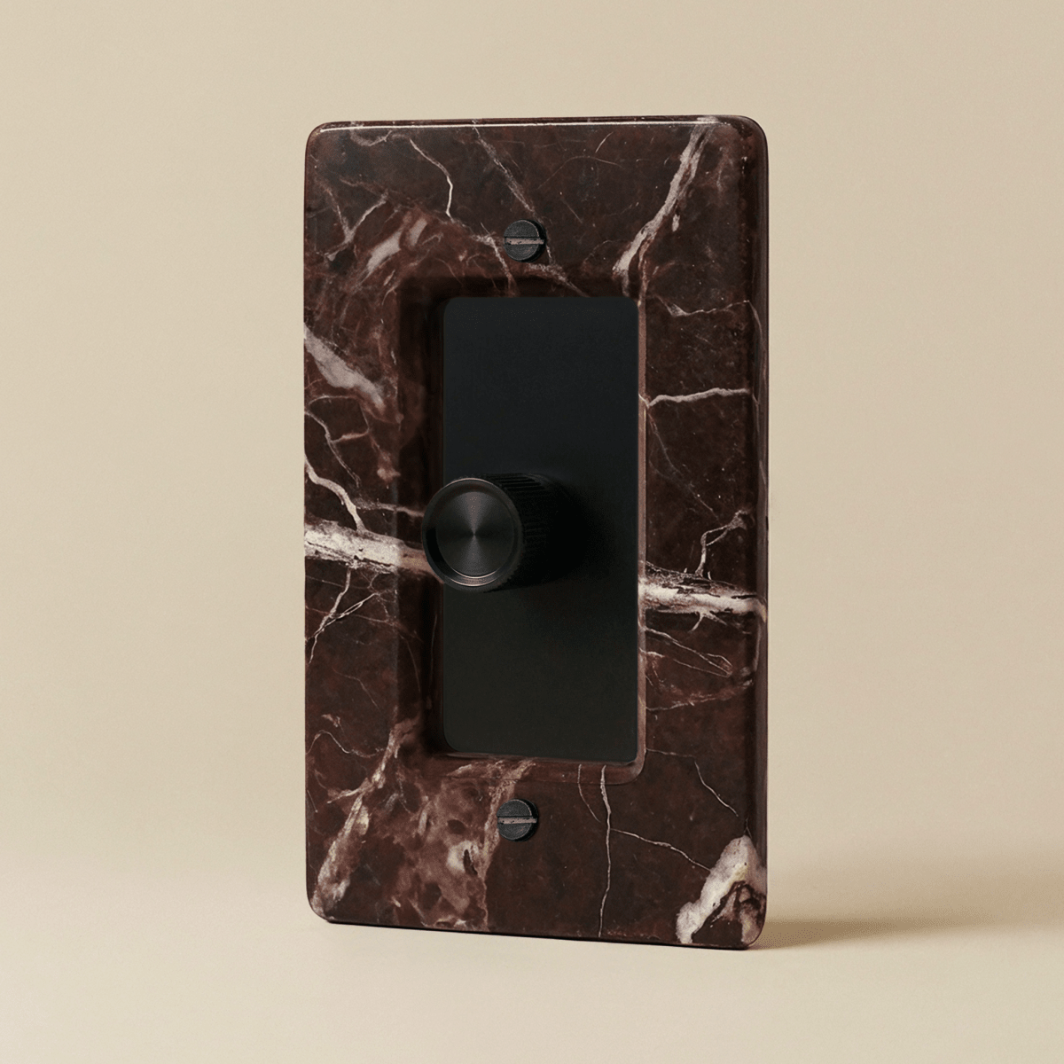 Stone Rotary Dimmer Switch, Rosso Levanto Night Black 1 Gang product view | CARRA HOME