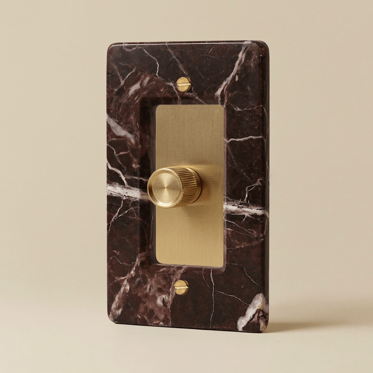 Stone Rotary Dimmer Switch, Rosso Levanto Satin Brass 1 Gang product view | CARRA HOME