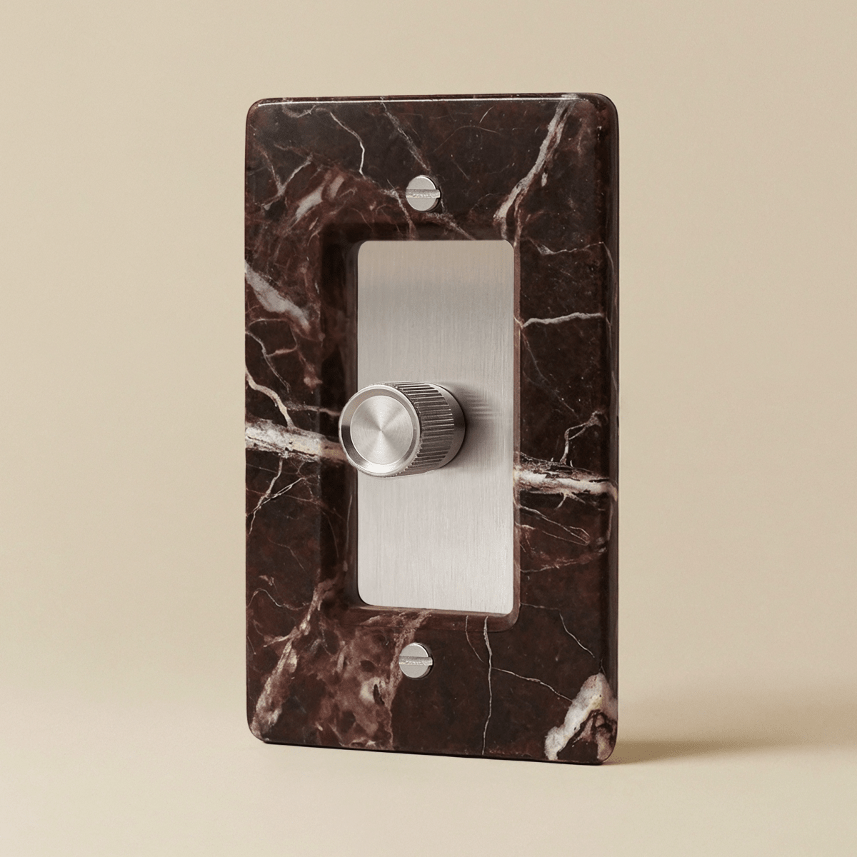 Stone Rotary Dimmer Switch, Rosso Levanto Stainless Steel 1 Gang product view | CARRA HOME