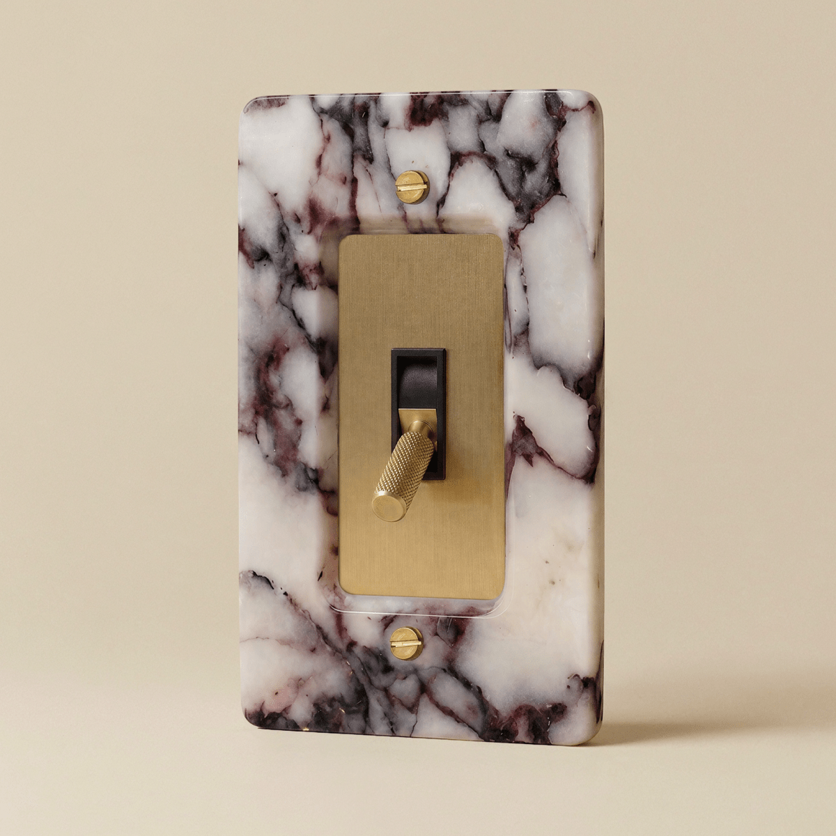 Stone Toggle Switch, Calacatta Viola Satin Brass 1 Gang product view | CARRA HOME