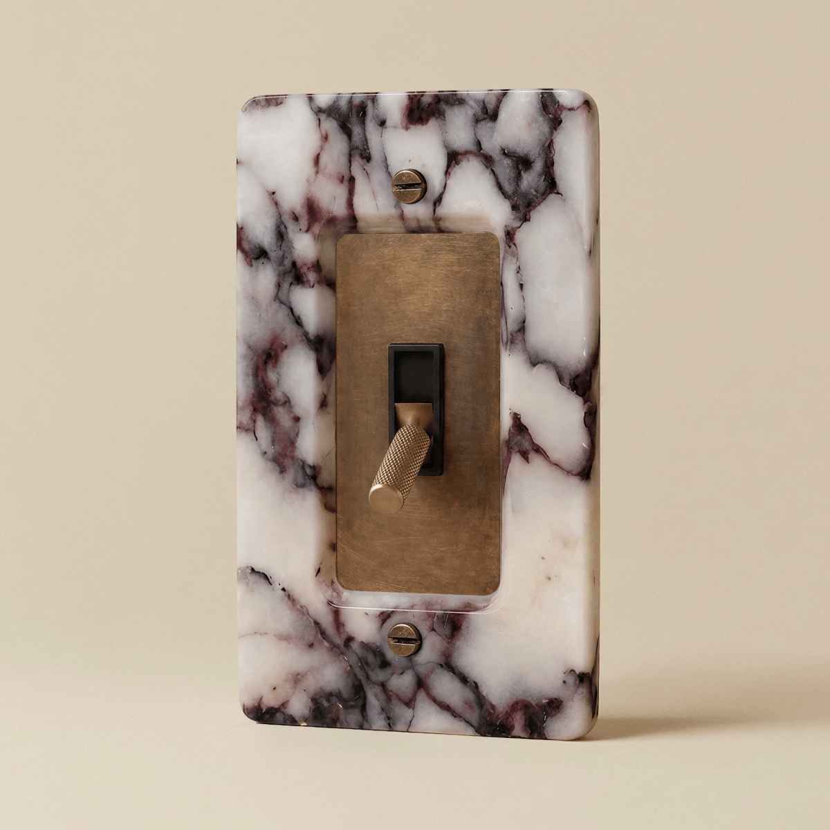 Stone Toggle Switch, Calacatta Viola Vintage Brass 1 Gang product view | CARRA HOME