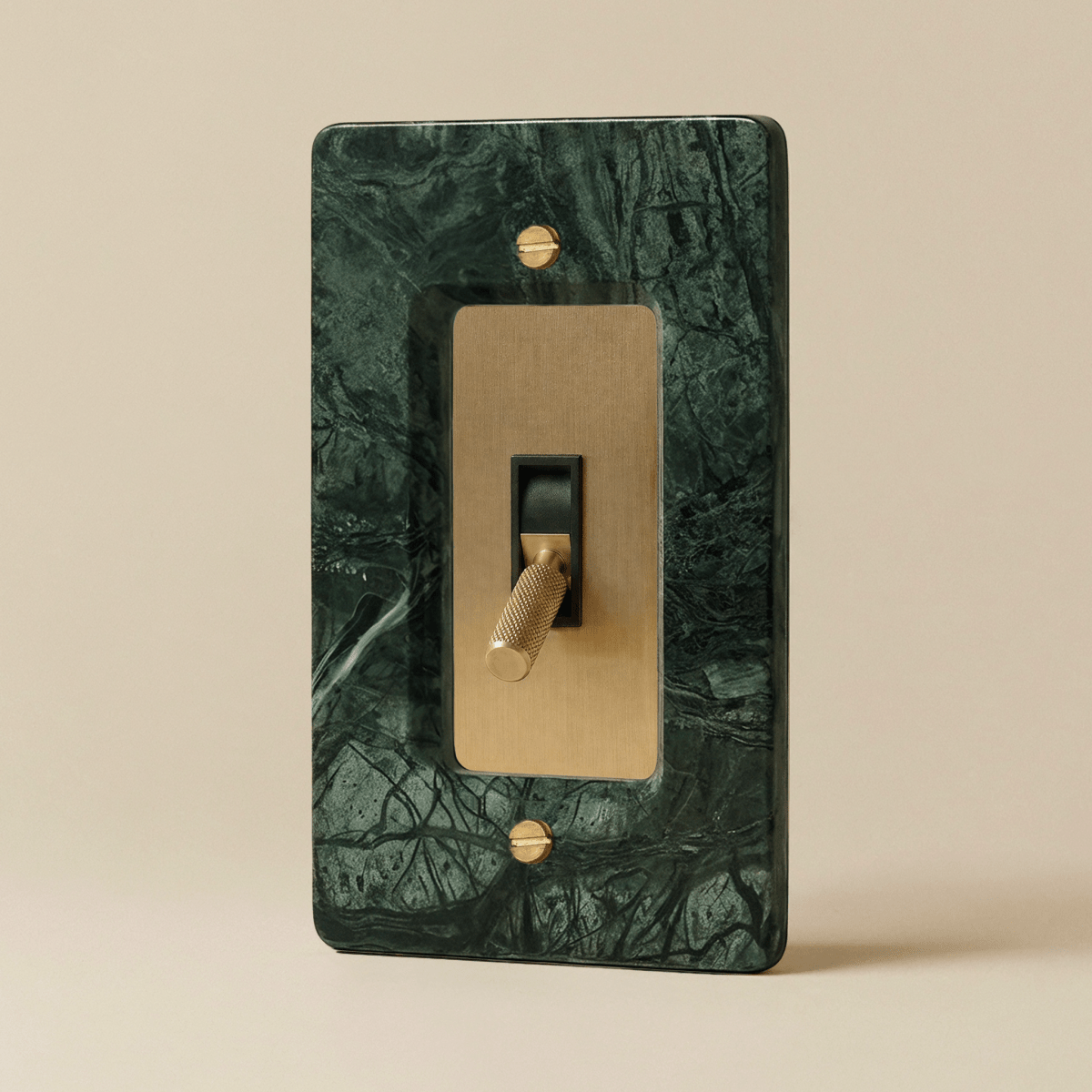 Stone Toggle Switch, Guatemala Green Satin Brass 1 Gang product view | CARRA HOME