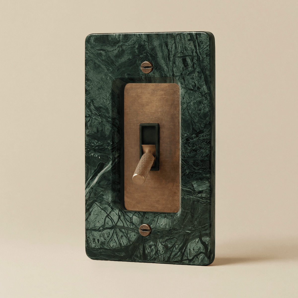 Stone Toggle Switch, Guatemala Green Vintage Brass 1 Gang product view | CARRA HOME