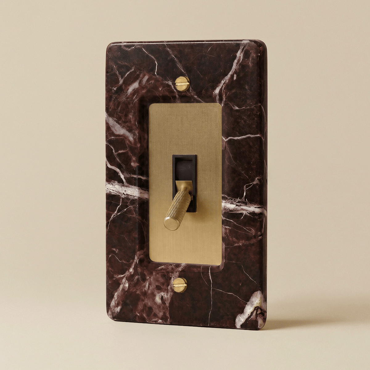 Stone Toggle Switch, Rosso Levanto Satin Brass 1 Gang product view | CARRA HOME