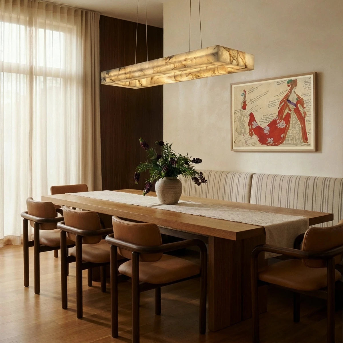 Teva Alabaster Rectangular Chandelier dining room | CARRA HOME