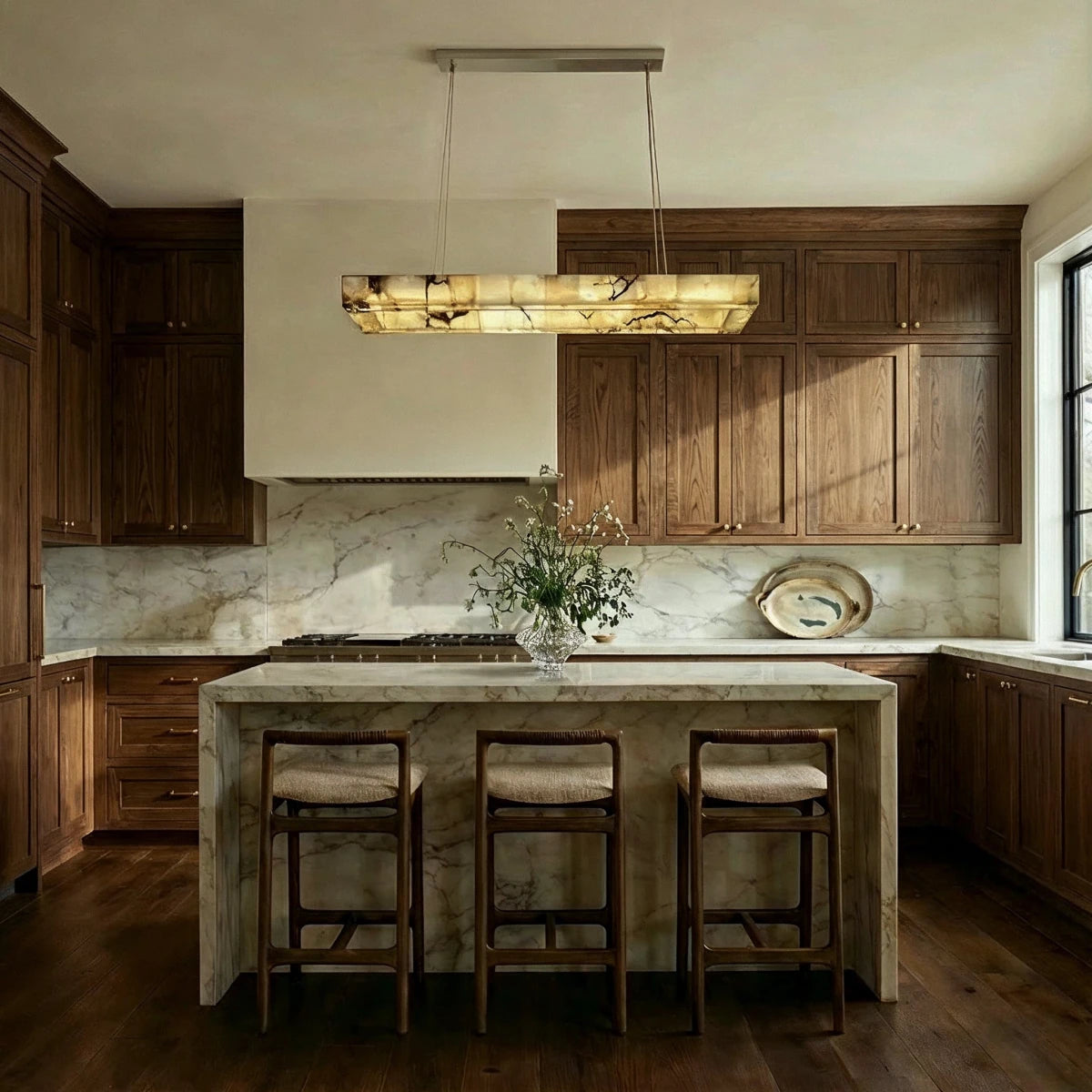Teva Alabaster Rectangular Chandelier kitchen island | CARRA HOME