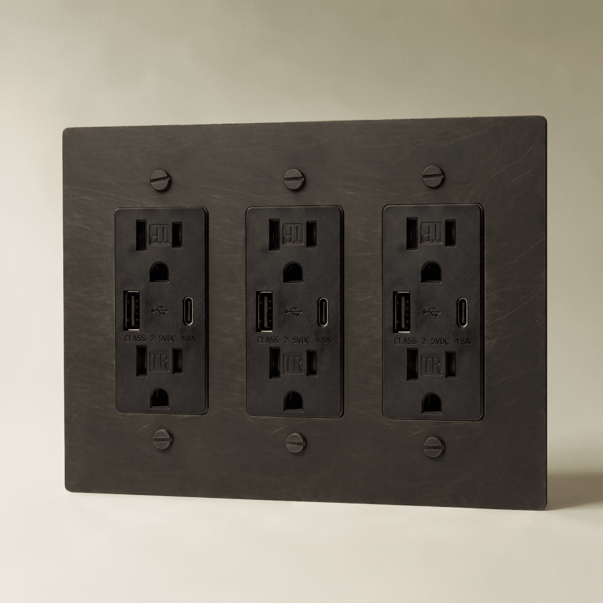 The Brass Outlet (1 to 4 Gang) — Bronze With Patina, 3 Gang, USB-C | CARRA HOME