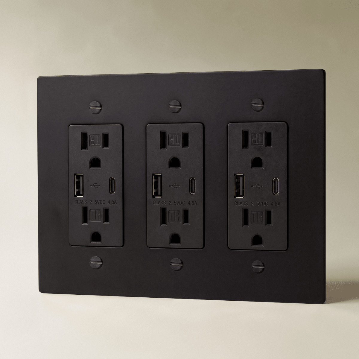The Brass Outlet (1 to 4 Gang) — Night Black, 3 Gang, USB-C | CARRA HOME