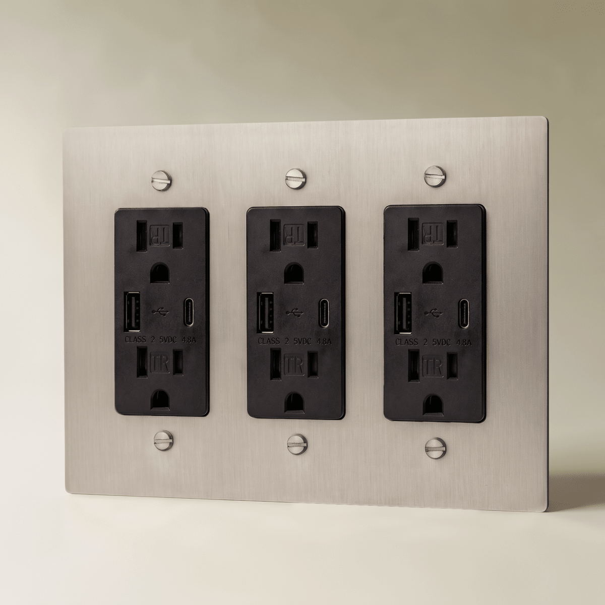 The Brass Outlet (1 to 4 Gang) — Stainless Steel, 3 Gang, USB-C | CARRA HOME