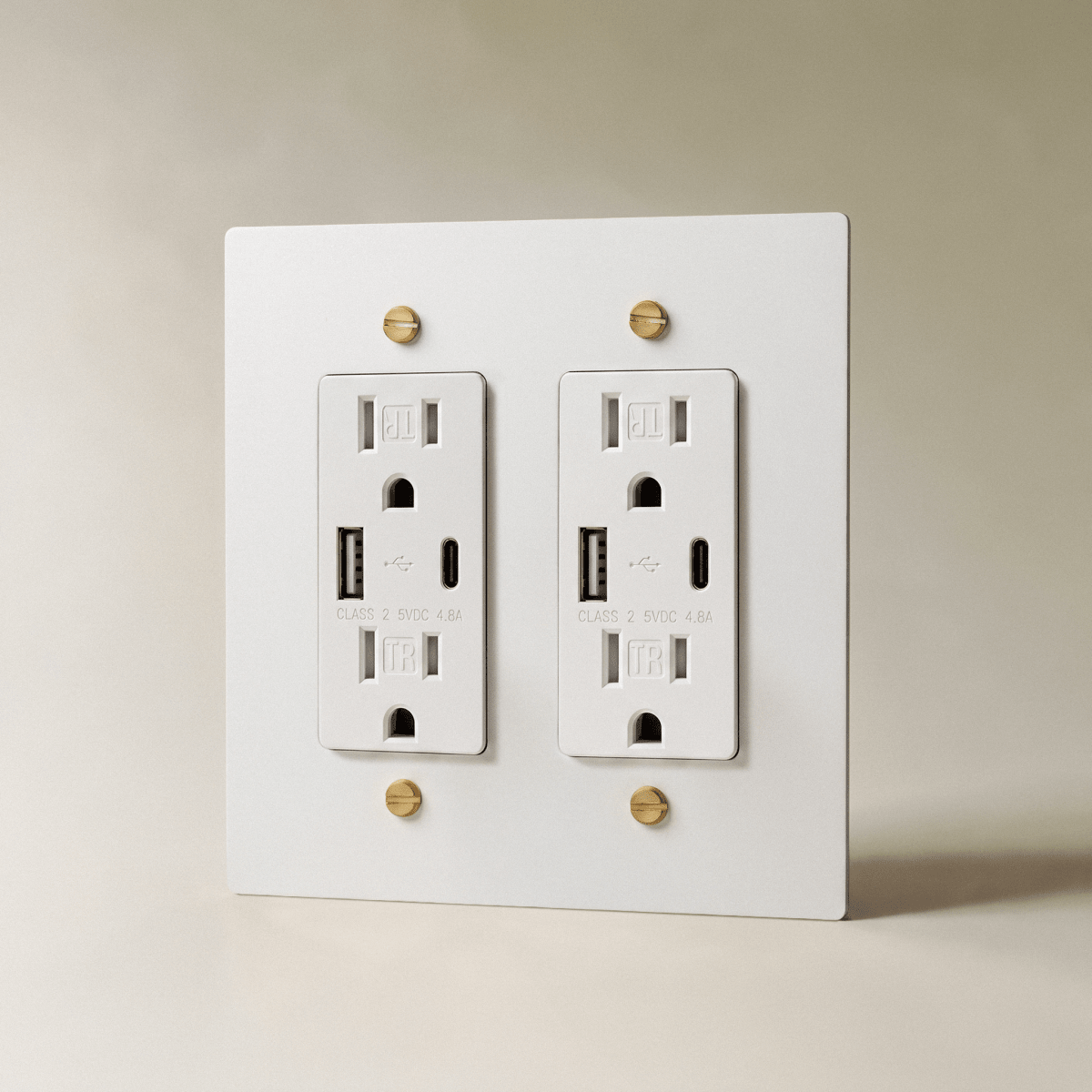 The Brass Outlet (1 to 4 Gang) — White with Brass, 2 Gang, USB-C | CARRA HOME