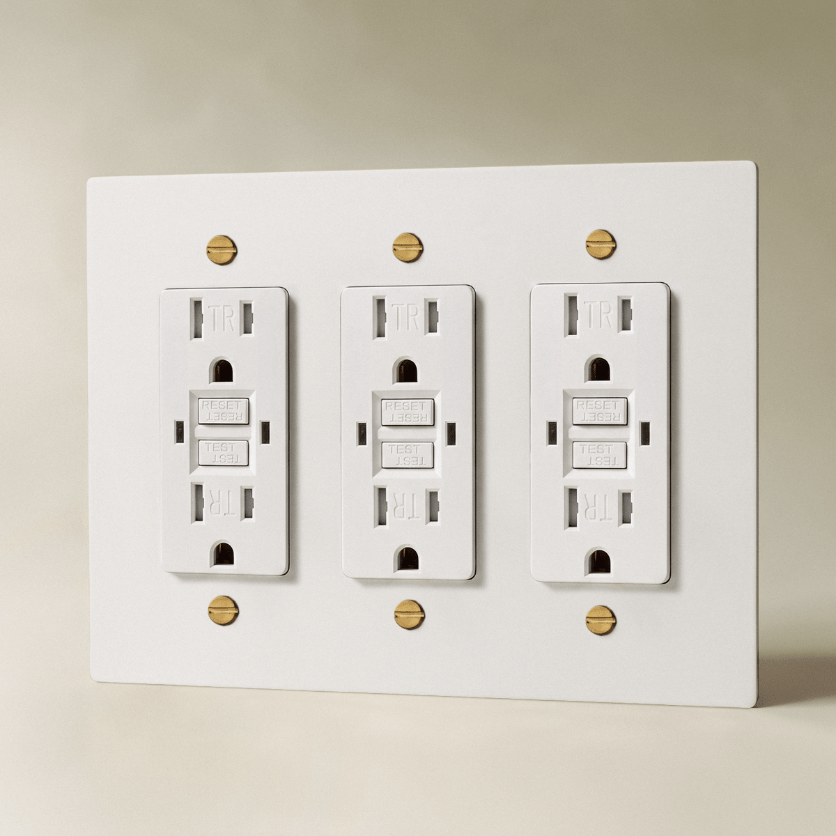 The Brass Outlet (1 to 4 Gang) — White with Brass, 3 Gang, GFCI | CARRA HOME