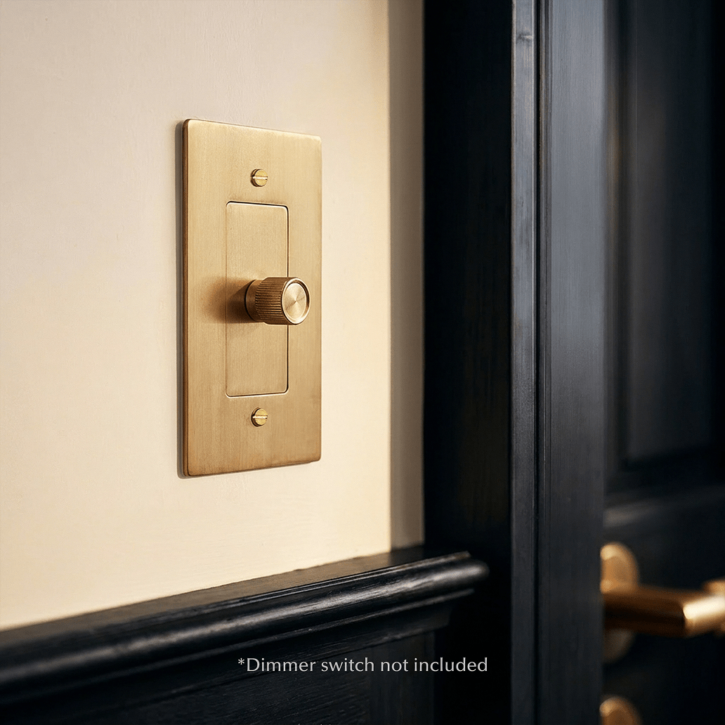 The Brass Plate 6-Piece Sample Kit — brass dimmer plate installation example, dimmer not included | CARRA HOME