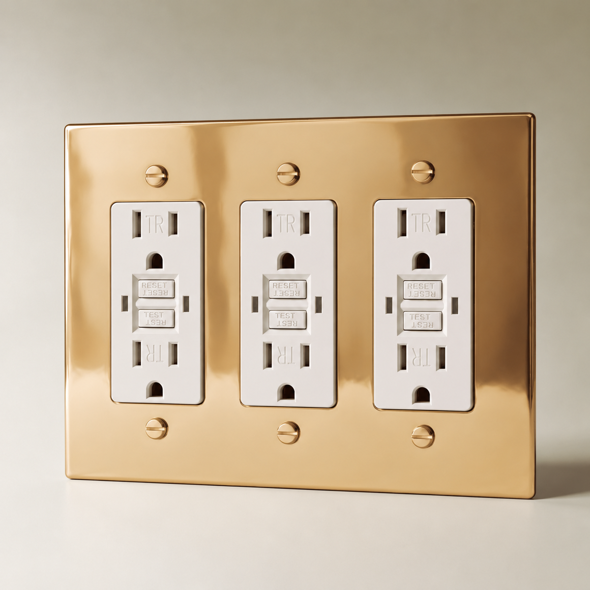 The Polished Brass Outlet — white GFCI outlets, 3 Gang | CARRA HOME