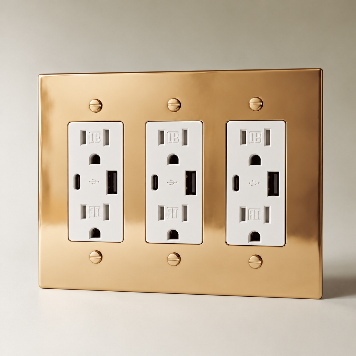 The Polished Brass Outlet — white USB-C outlets, 3 Gang | CARRA HOME