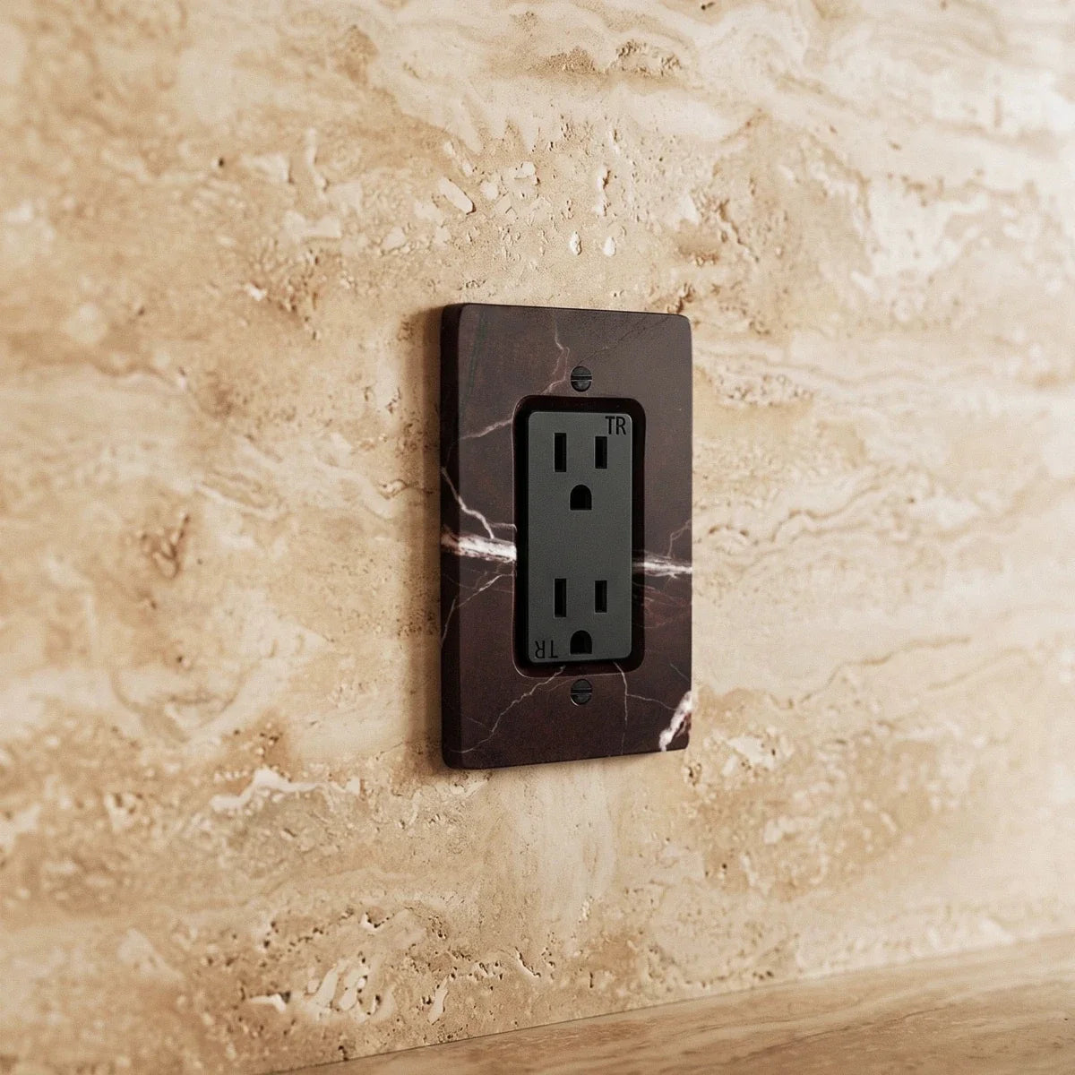 The Stone Outlet — Rosso Levanto USB-C wall outlet close-up | CARRA HOME