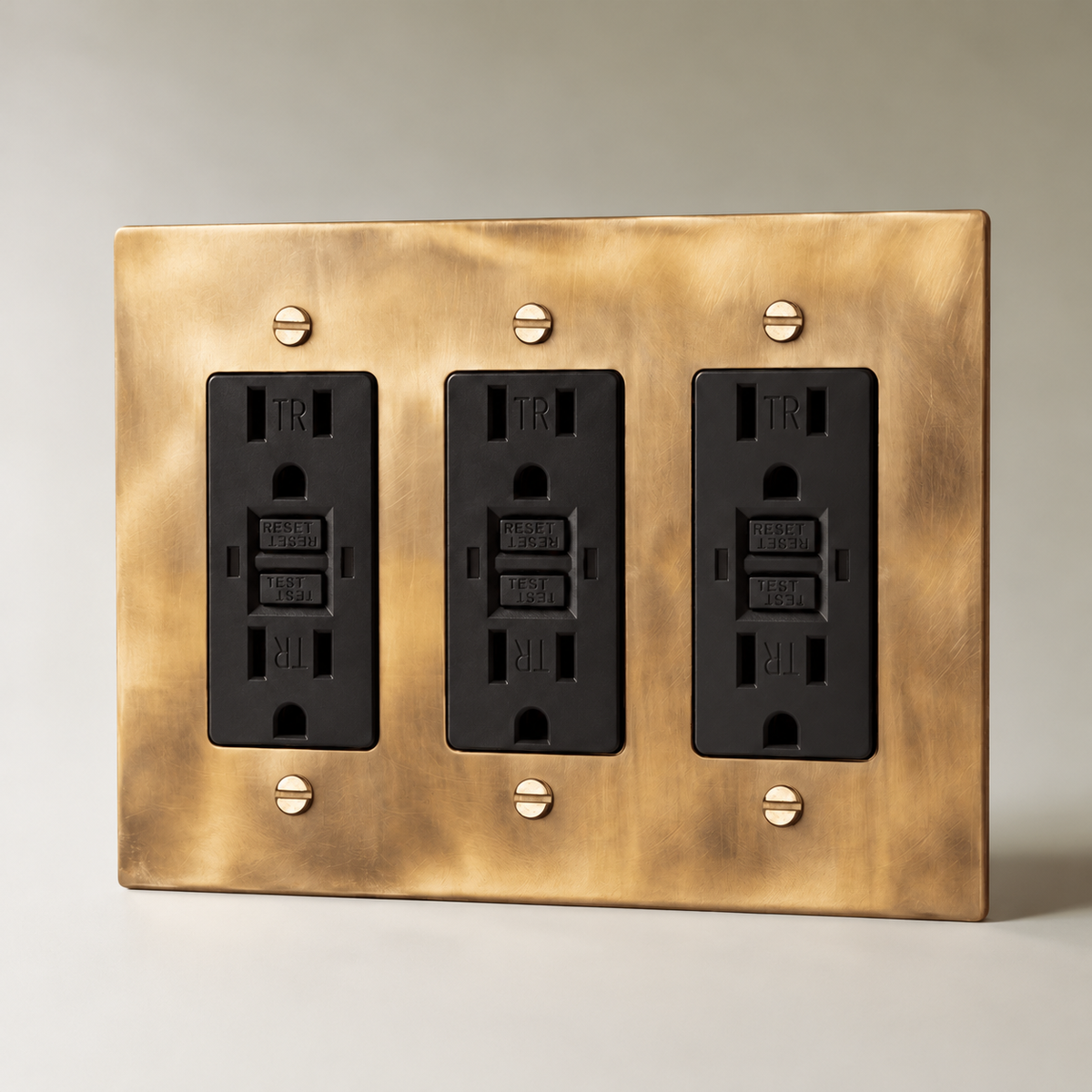 The Unlacquered Brass Outlet — black GFCI outlets, 3 Gang | CARRA HOME