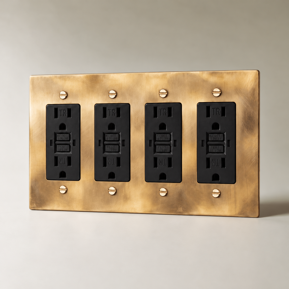 The Unlacquered Brass Outlet — black GFCI outlets, 4 Gang | CARRA HOME