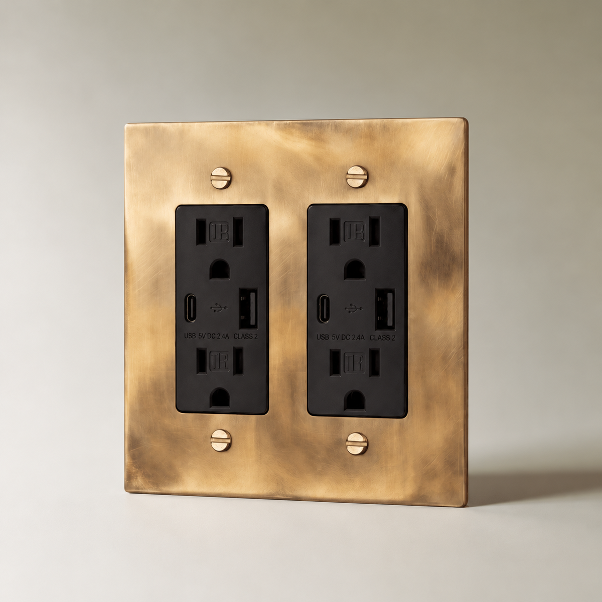 The Unlacquered Brass Outlet — black USB-C outlets, 2 Gang | CARRA HOME