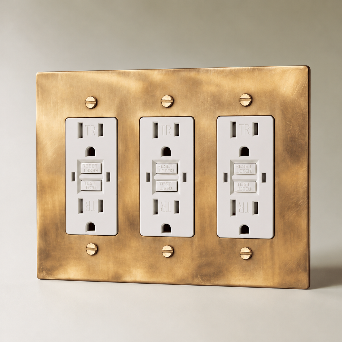 The Unlacquered Brass Outlet — white GFCI outlets, 3 Gang | CARRA HOME