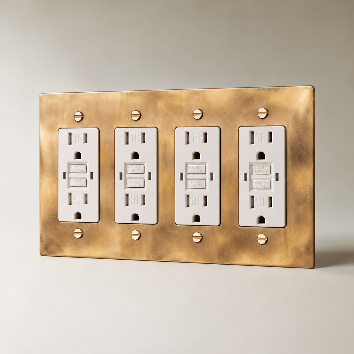 The Unlacquered Brass Outlet — white GFCI outlets, 4 Gang | CARRA HOME