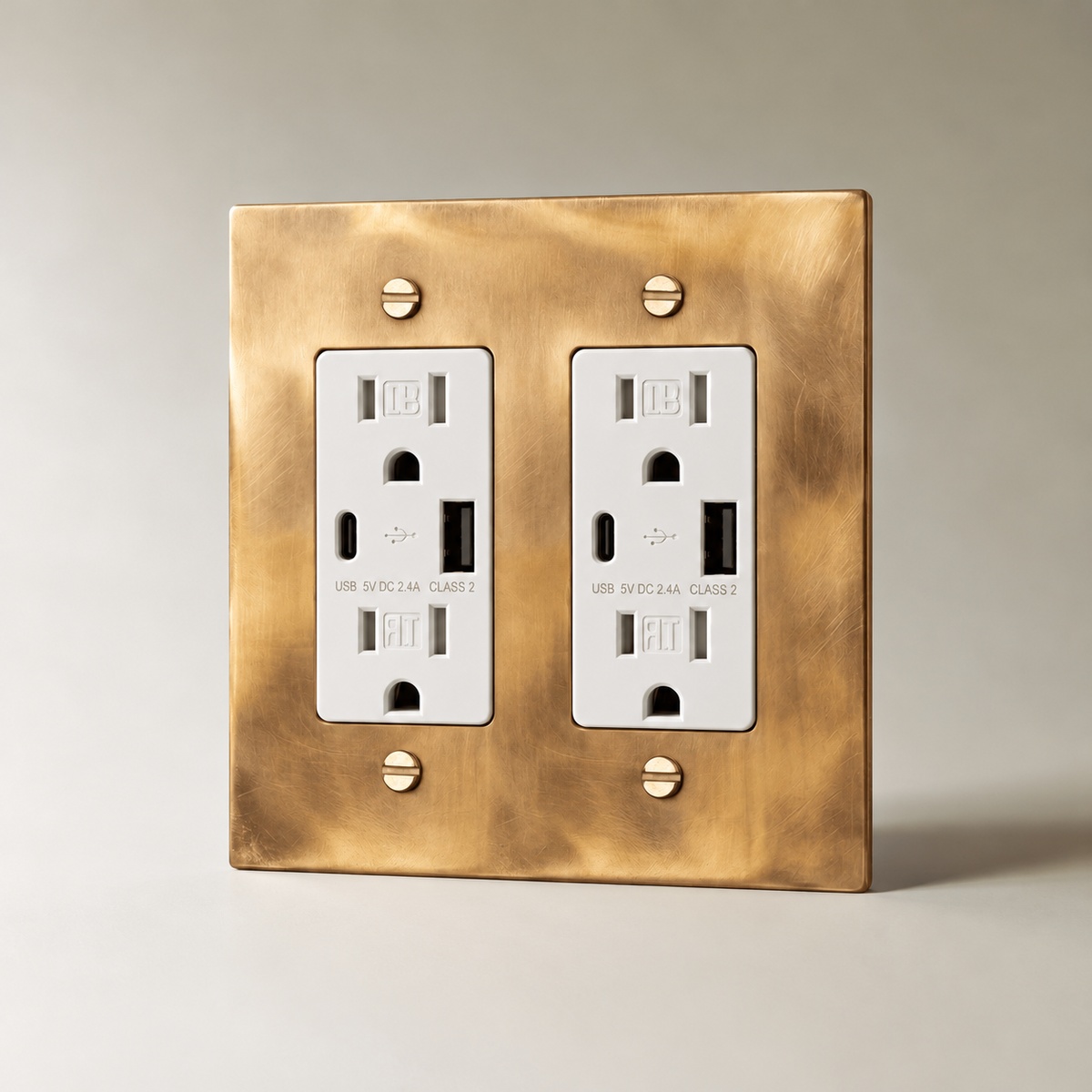 The Unlacquered Brass Outlet — white USB-C outlets, 2 Gang | CARRA HOME