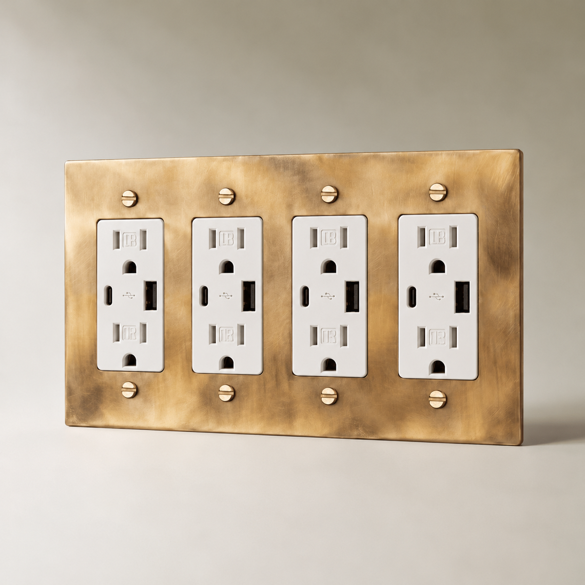 The Unlacquered Brass Outlet — white USB-C outlets, 4 Gang | CARRA HOME