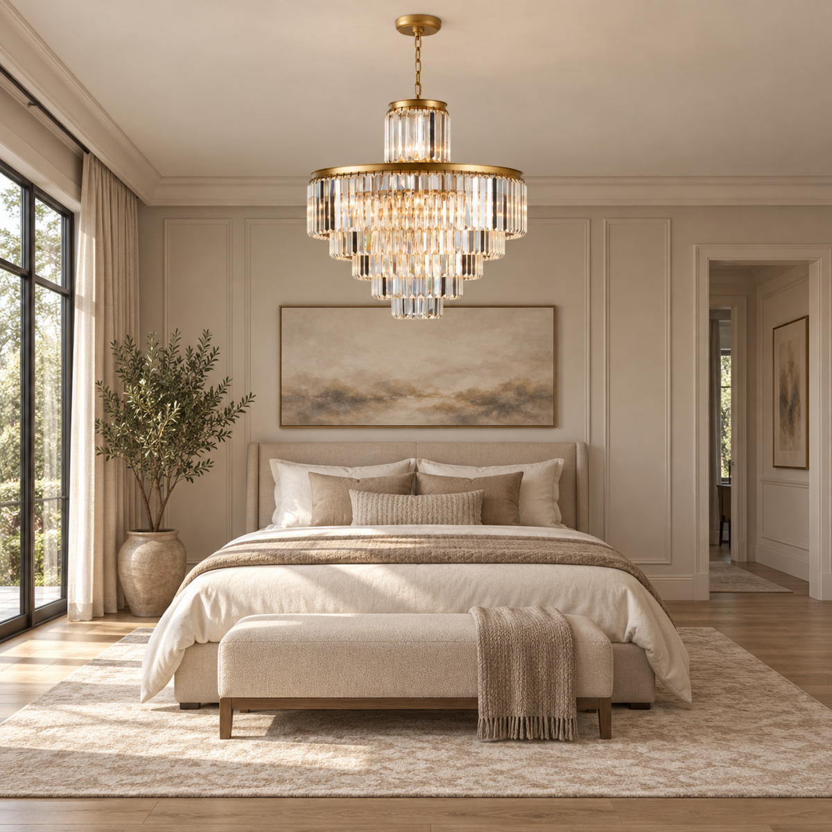 tiered k9 crystal chandelier size 3 gold bedroom 01