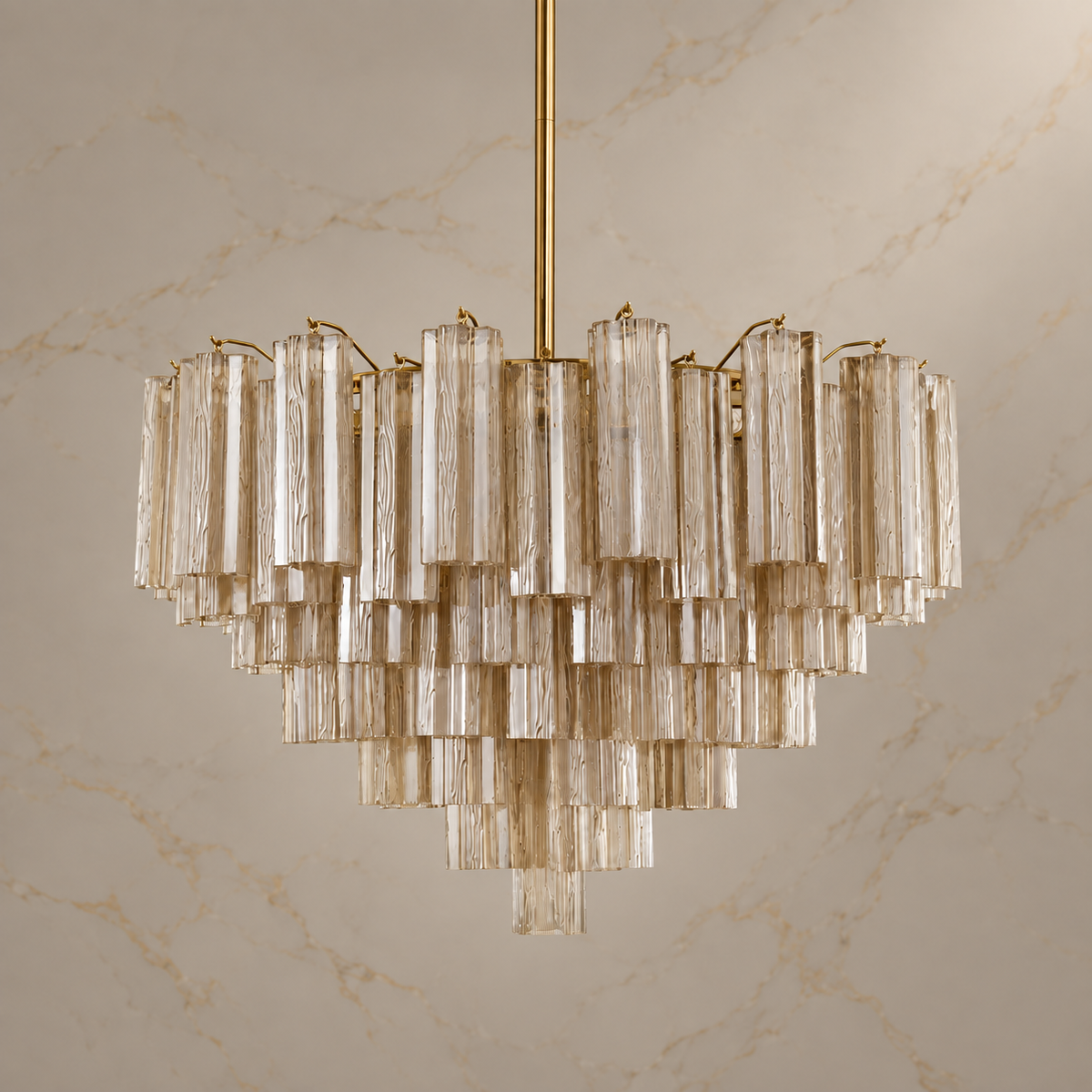 topaz glass tiered round chandelier brass 81cm light off