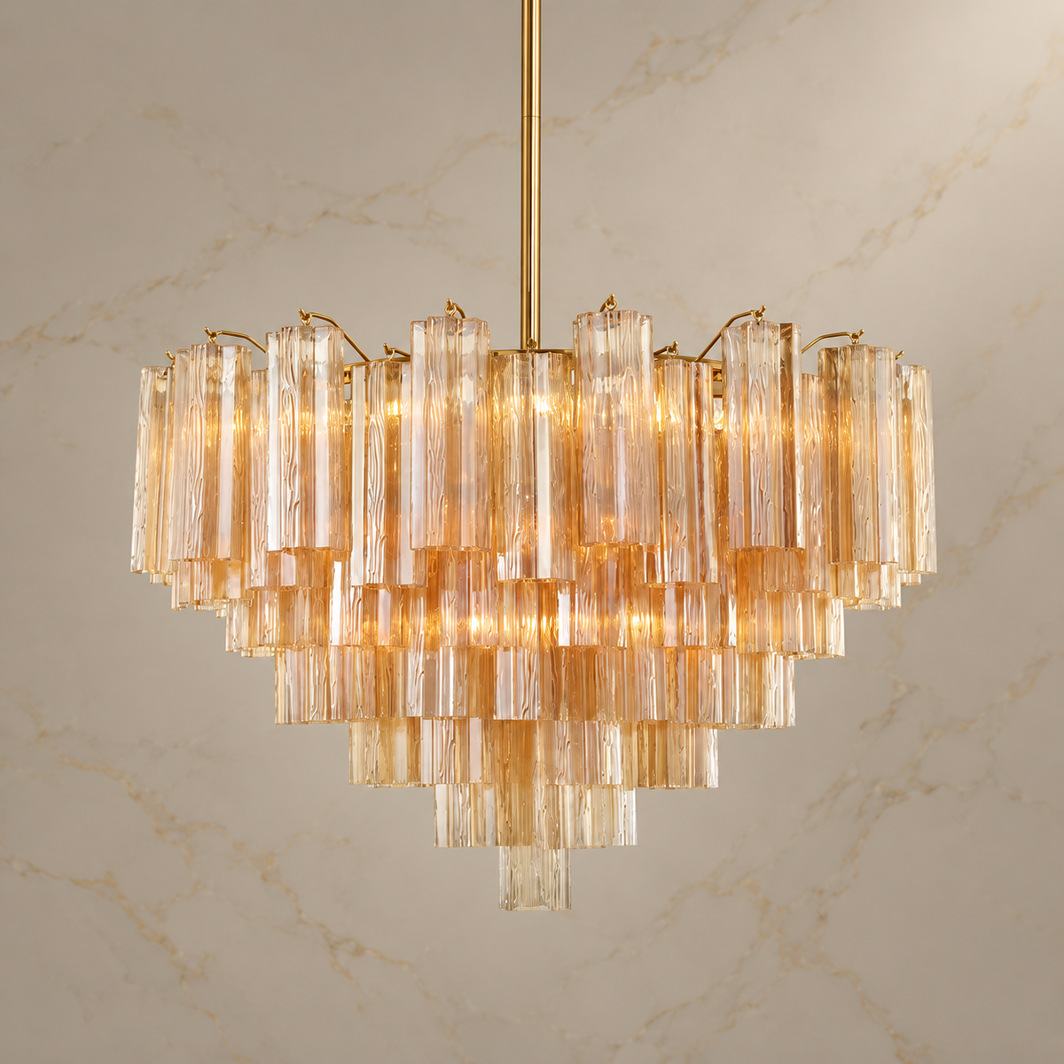 topaz glass tiered round chandelier brass 81cm light on