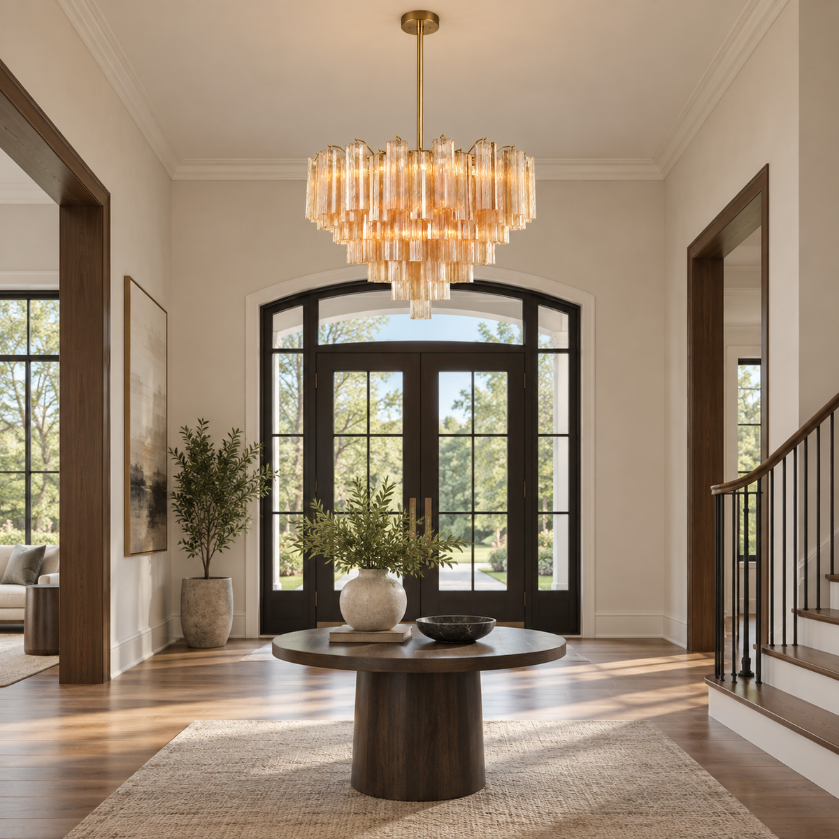 topaz glass tiered round chandelier foyer scene