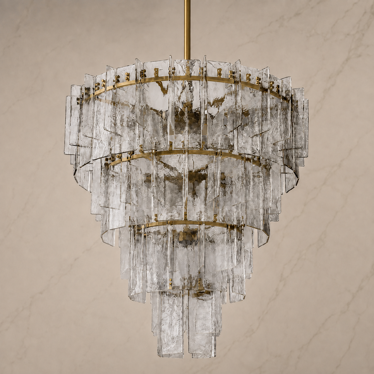 Trama Glass Tiered Round Chandelier gold 100cm light off