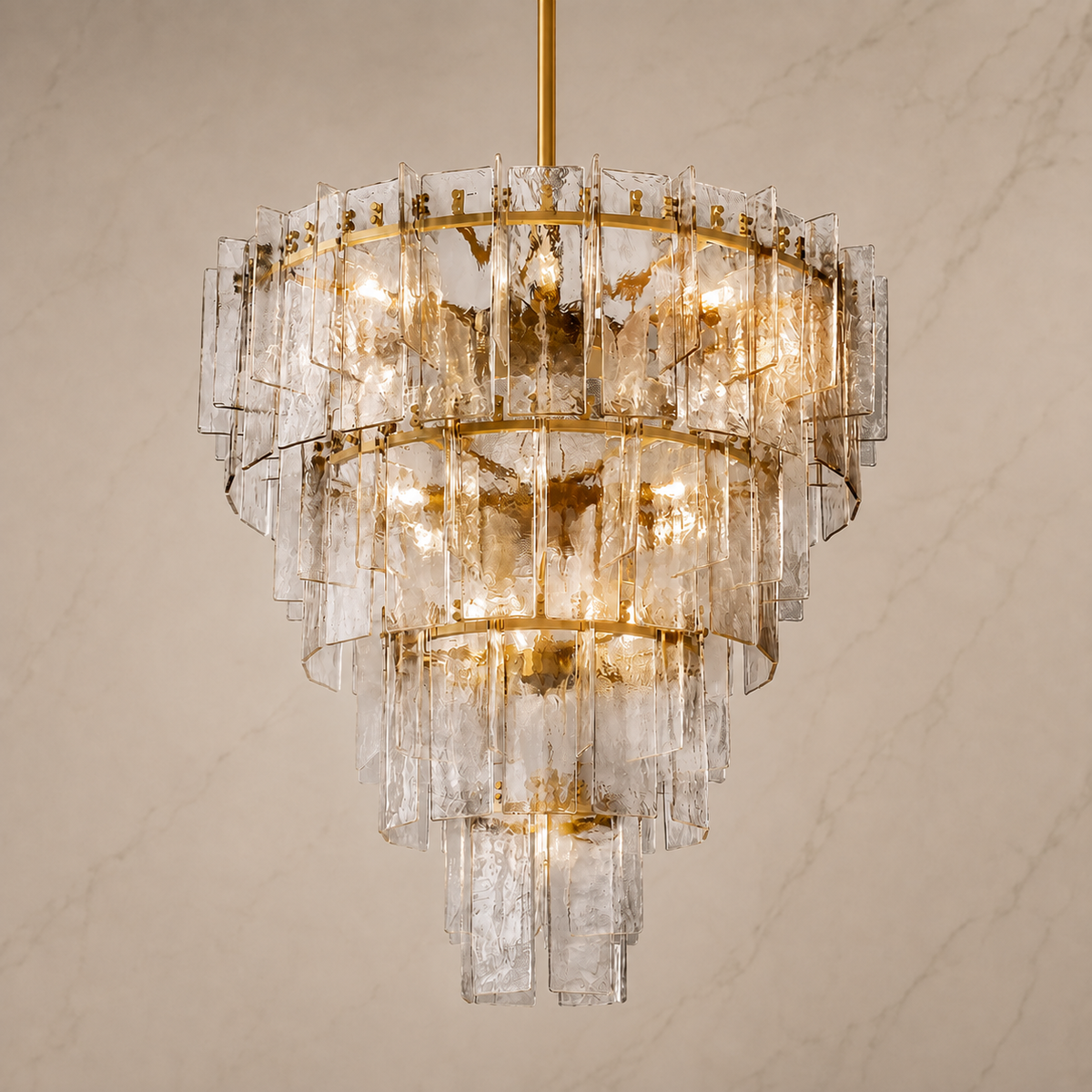 Trama Glass Tiered Round Chandelier gold 120cm light on