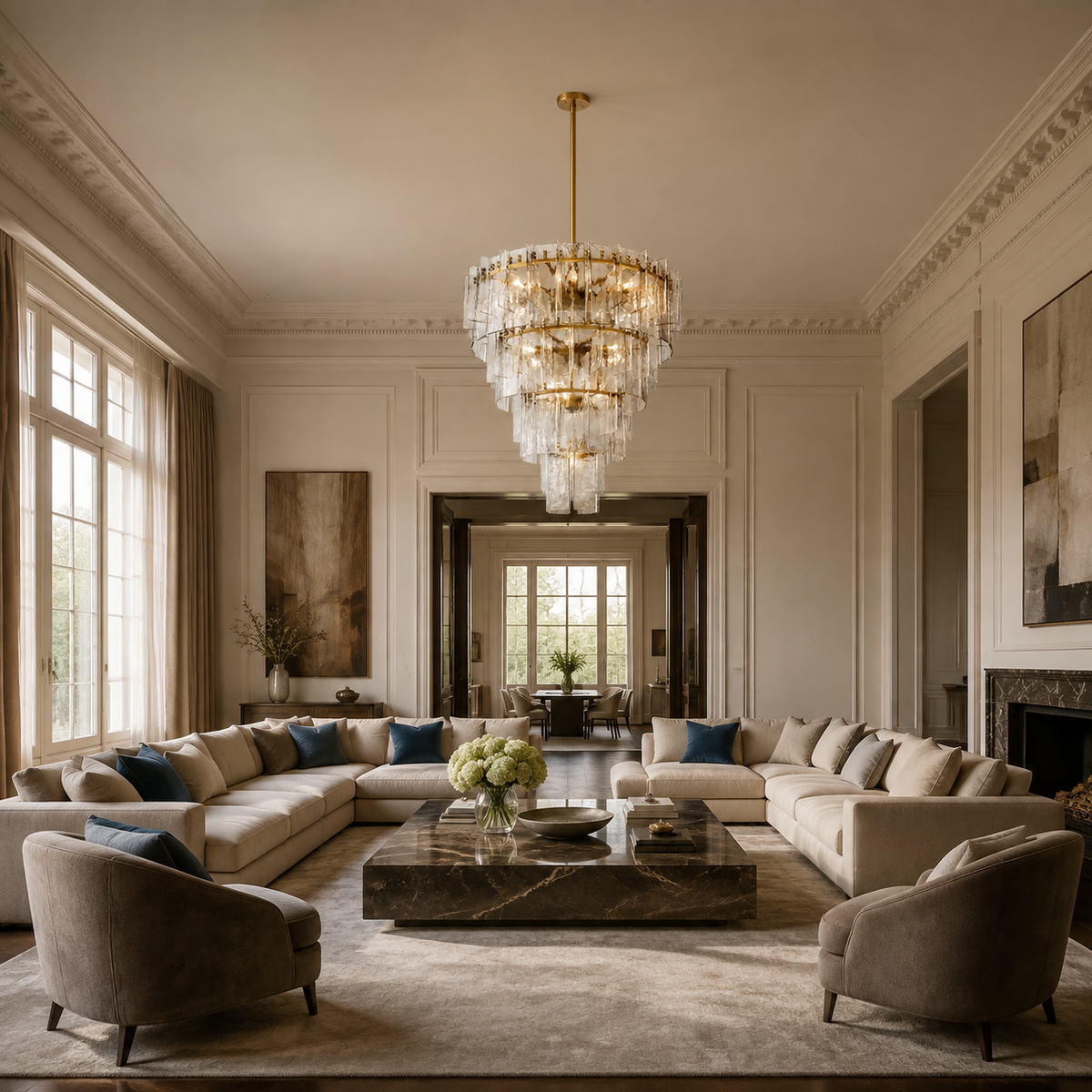 Trama Glass Tiered Round Chandelier living room