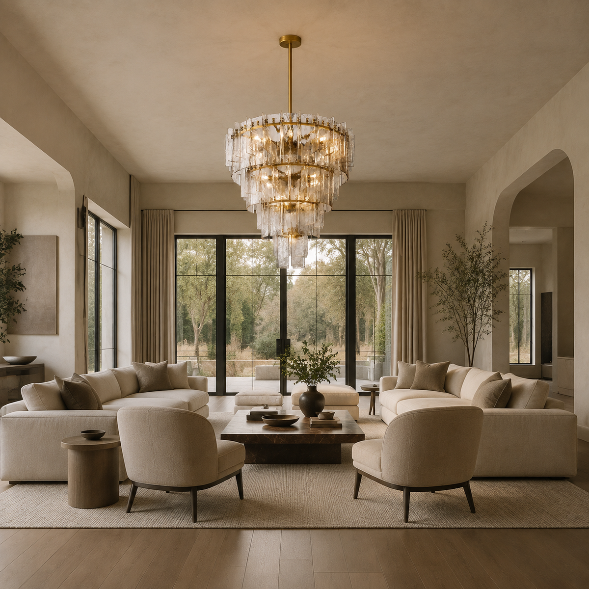Trama Glass Tiered Round Chandelier great room