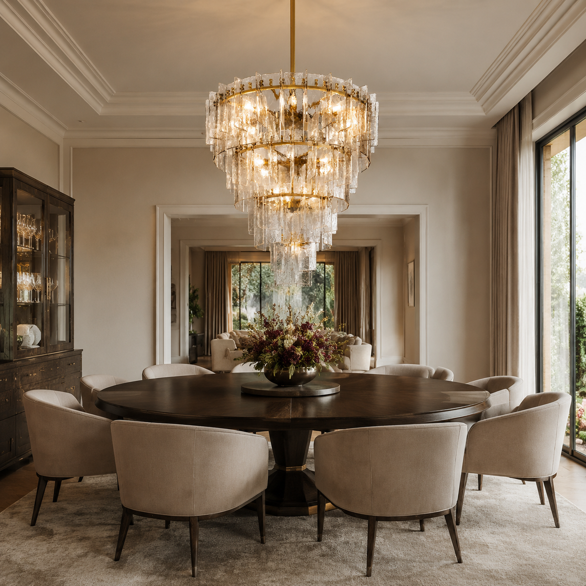 Trama Glass Tiered Round Chandelier dining room