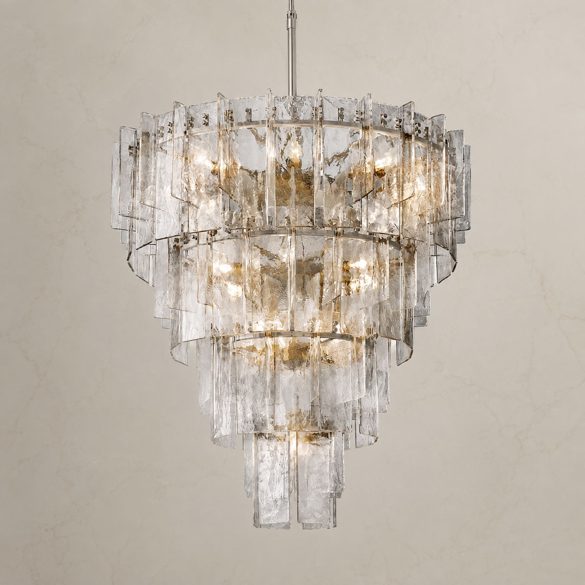 Trama Glass Tiered Round Chandelier chrome 100cm light on
