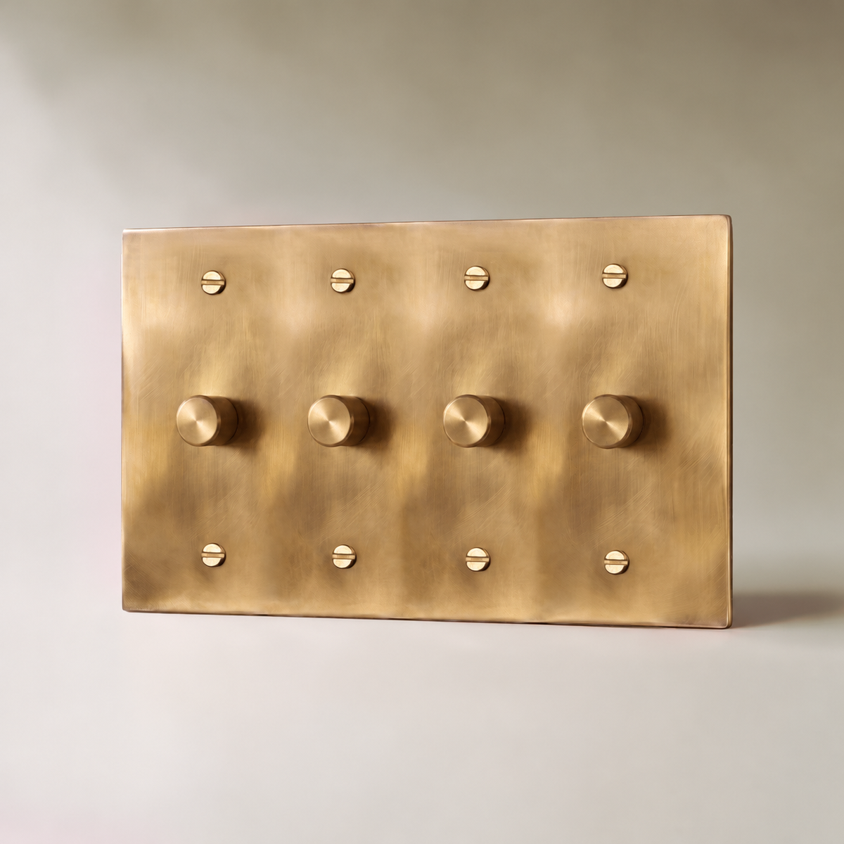 Unlacquered Brass Dimmer Switch, 4 Gang product view — seamless faceplate | CARRA HOME