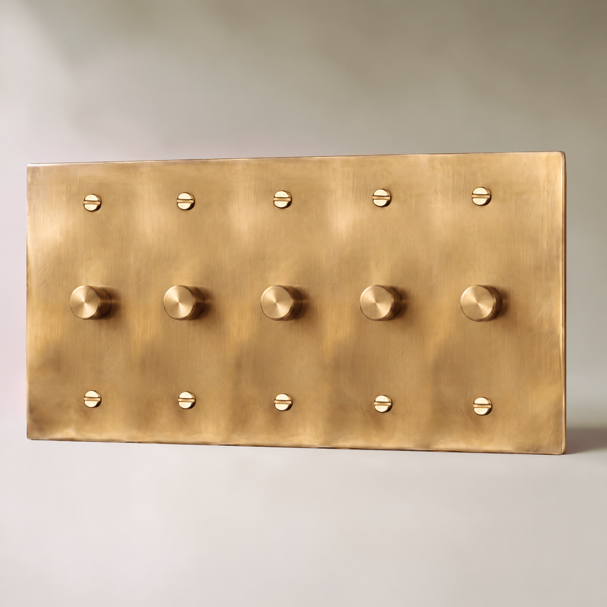 Unlacquered Brass Dimmer Switch, 5 Gang product view — seamless faceplate | CARRA HOME