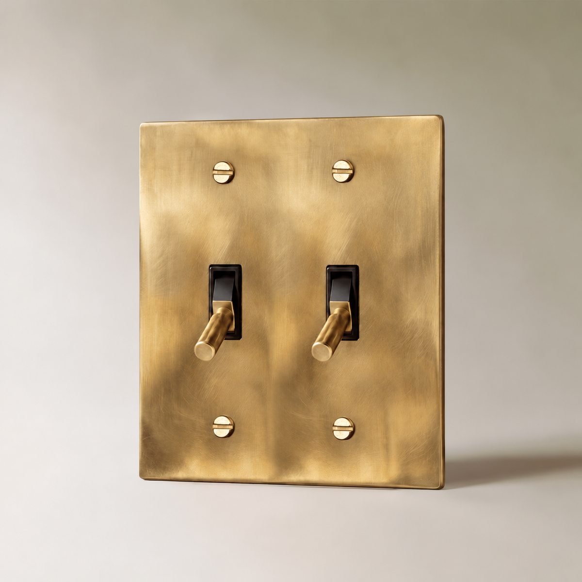 Unlacquered Brass Toggle Switch with seamless brass faceplate, 2 Gang product view | CARRA HOME