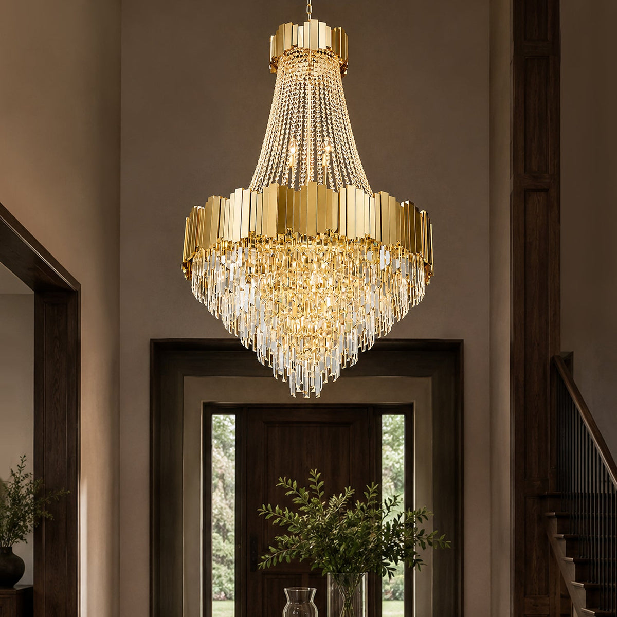 Versailles Gold K9 Crystal Tiered Chandelier material and construction detail