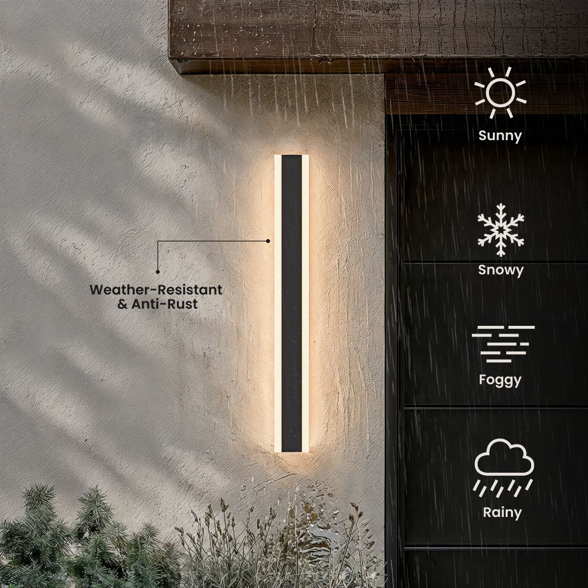 Veyra black linear outdoor wall light with IP65 weather-resistant construction
