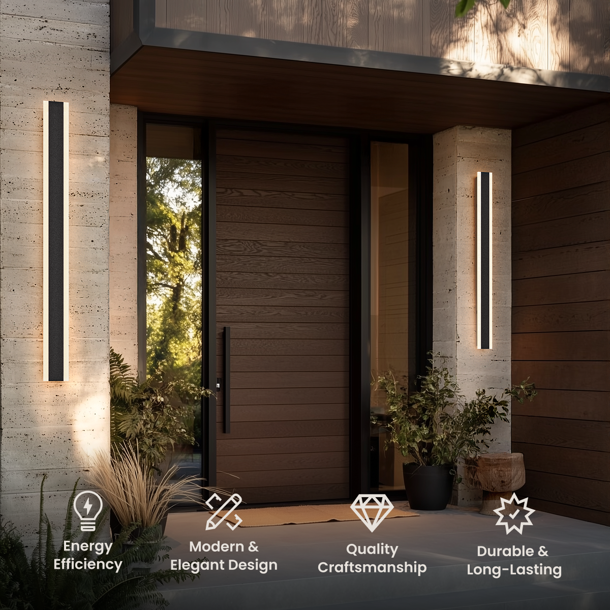 Veyra modern LED outdoor wall light in black linear design