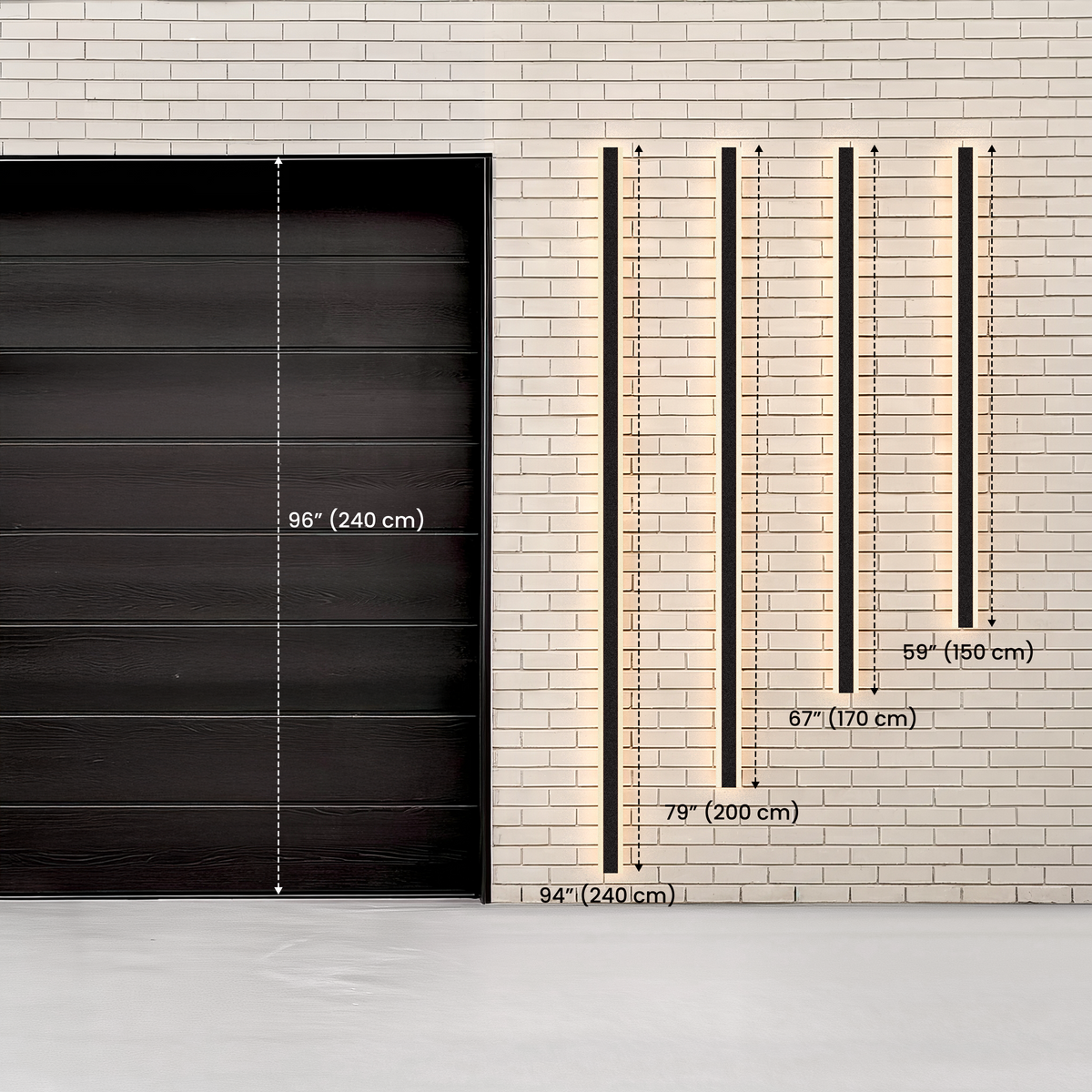 Veyra outdoor wall light size comparison from 47 to 94 inches